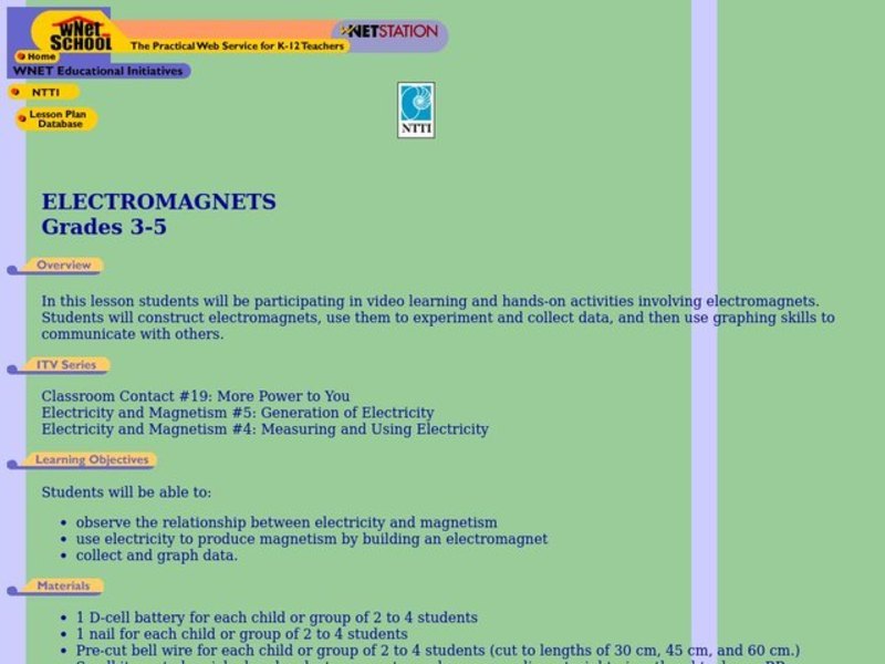 ELECTROMAGNETS Lesson Plan ELECTROMAGNETS Lesson Plan