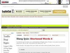 Slang Quiz:  Shortened Words 4 Interactive Slang Quiz:  Shortened Words 4 Interactive