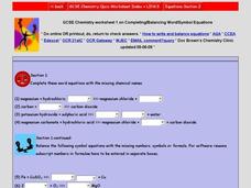 Completing/Balancing Word/Symbol Equations Worksheet Completing/Balancing Word/Symbol Equations Worksheet