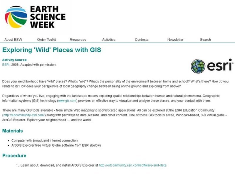 Exploring 'Wild' Places With GIS Lesson Plan Exploring 'Wild' Places With GIS Lesson Plan