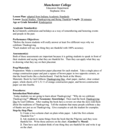Thanksgiving and Being Thankful Lesson Plan Thanksgiving and Being Thankful Lesson Plan