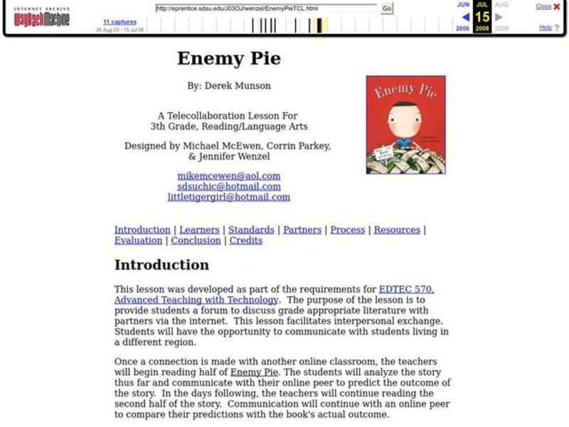 Enemy Pie Lesson Plan Enemy Pie Lesson Plan