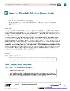 Methods for Selecting a Random Sample Lesson Plan Methods for Selecting a Random Sample Lesson Plan