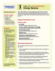 Energy Balance Lesson Plan Energy Balance Lesson Plan