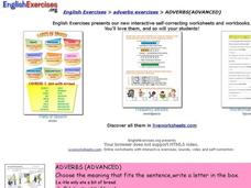 English Exercises:  Advanced Adverbs Interactive English Exercises:  Advanced Adverbs Interactive