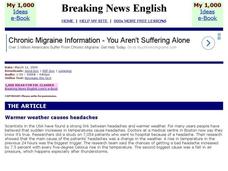 Breaking News English: How the Weather Affects Headaches Interactive Breaking News English: How the Weather Affects Headaches Interactive