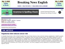 Breaking News English: Vegetarianism and Cancer Interactive Breaking News English: Vegetarianism and Cancer Interactive
