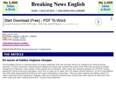 Breaking News English: Mobile Phone Charges for Ringtones Interactive Breaking News English: Mobile Phone Charges for Ringtones Interactive