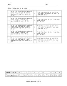 Equation of a Line Worksheet Equation of a Line Worksheet