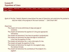 Equations of Lines Lesson Plan Equations of Lines Lesson Plan