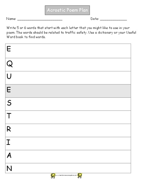 Equestrian Acrostic Worksheet Equestrian Acrostic Worksheet
