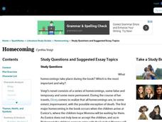 Homecoming by Cynthia Voigt: Study Guide - Essays Study Guide Homecoming by Cynthia Voigt: Study Guide - Essays Study Guide