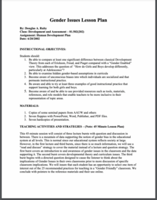 Gender Issues Lesson Plan Lesson Plan Gender Issues Lesson Plan Lesson Plan