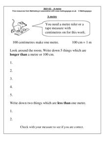 A Metre Worksheet A Metre Worksheet