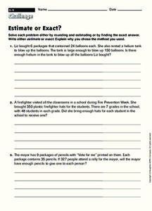 Estimate or Exact? Worksheet Estimate or Exact? Worksheet