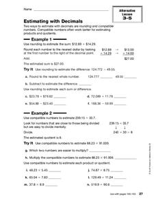 Estimating With Decimals Worksheet Estimating With Decimals Worksheet