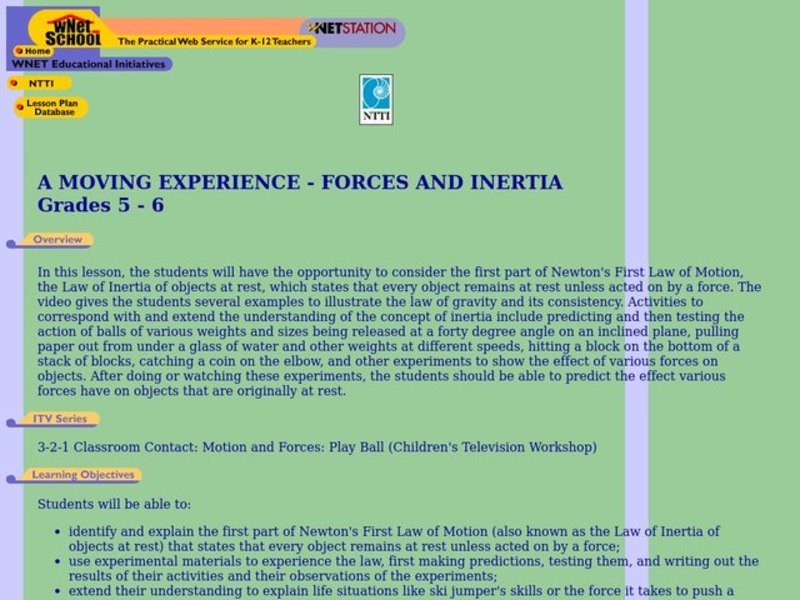 A Moving Experience - Forces and Inertia Lesson Plan A Moving Experience - Forces and Inertia Lesson Plan