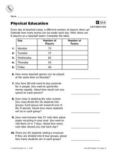 Estimation Worksheet Estimation Worksheet