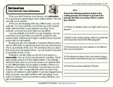 Estimation Worksheet Estimation Worksheet