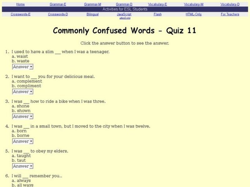 ESL: Commonly Confused Words-Quiz 11 Interactive ESL: Commonly Confused Words-Quiz 11 Interactive