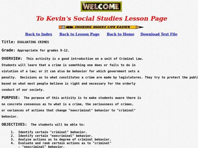 Evaluating Crimes Lesson Plan Evaluating Crimes Lesson Plan
