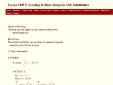 Evaluating Definite Integrals with Substitution Lesson Plan Evaluating Definite Integrals with Substitution Lesson Plan