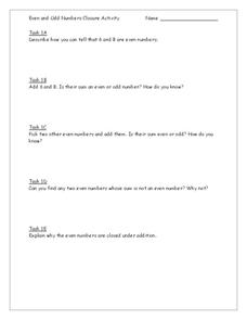Even and Odd Numbers Closure Activity  Worksheet Even and Odd Numbers Closure Activity  Worksheet