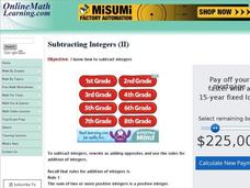 Subtracting Integers (II) Interactive Subtracting Integers (II) Interactive