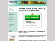 Solving System of Equations by Addition or Subtraction Interactive Solving System of Equations by Addition or Subtraction Interactive