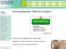 Factoring Binomials - Difference of Squares Interactive Factoring Binomials - Difference of Squares Interactive