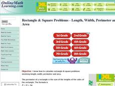 Rectangle & Square Problems - Length, Width, Perimeter and Area Interactive Rectangle & Square Problems - Length, Width, Perimeter and Area Interactive