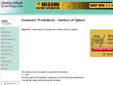 Geometry Worksheets - Surface of Sphere Interactive Geometry Worksheets - Surface of Sphere Interactive
