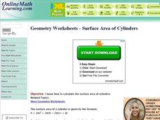 Geometry Worksheets - Surface Area of Cylinders Interactive Geometry Worksheets - Surface Area of Cylinders Interactive