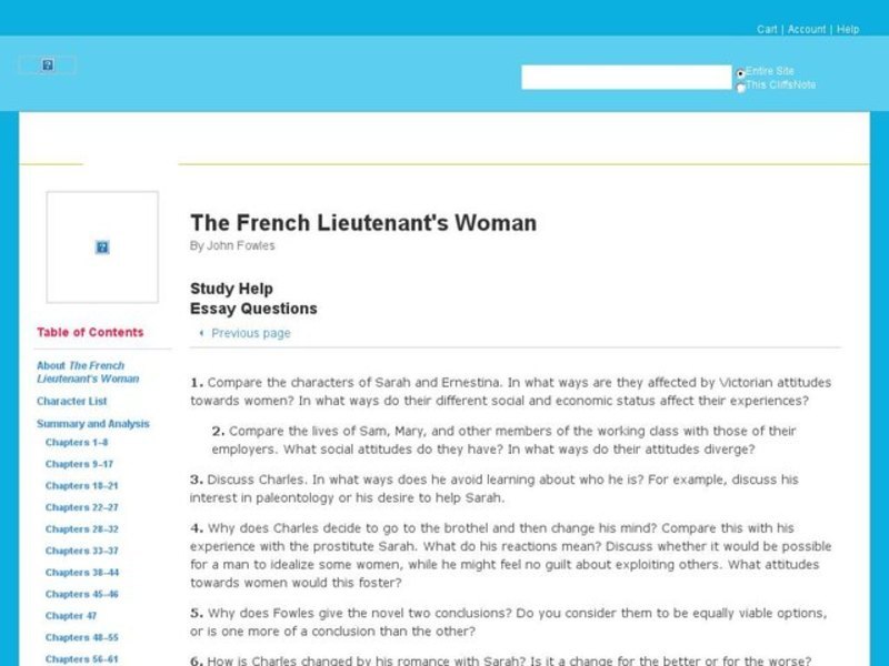 The French Lieutenant's Women - Essay Questions Interactive The French Lieutenant's Women - Essay Questions Interactive
