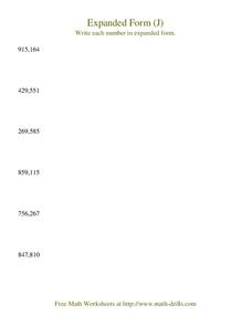 Expanded Form (J) Worksheet Expanded Form (J) Worksheet