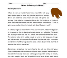 Where do Bears go in Winter? Worksheet Where do Bears go in Winter? Worksheet