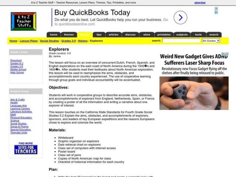 Explorers Lesson Plan Explorers Lesson Plan