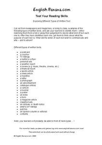 Exploring Different Types of Written Text Worksheet Exploring Different Types of Written Text Worksheet