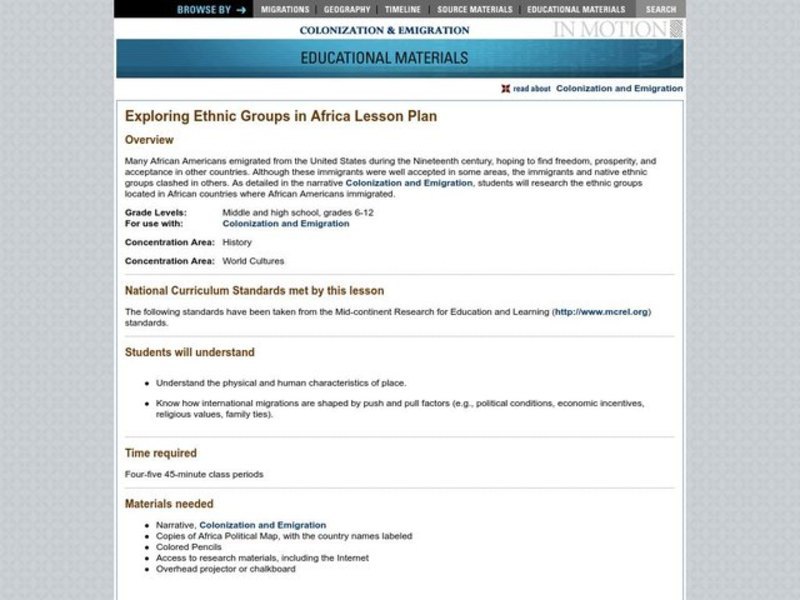 Exploring Ethnic Groups in Africa Lesson Plan Exploring Ethnic Groups in Africa Lesson Plan