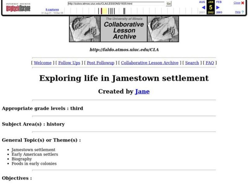 Exploring Life in Jamestown Settlement Lesson Plan Exploring Life in Jamestown Settlement Lesson Plan