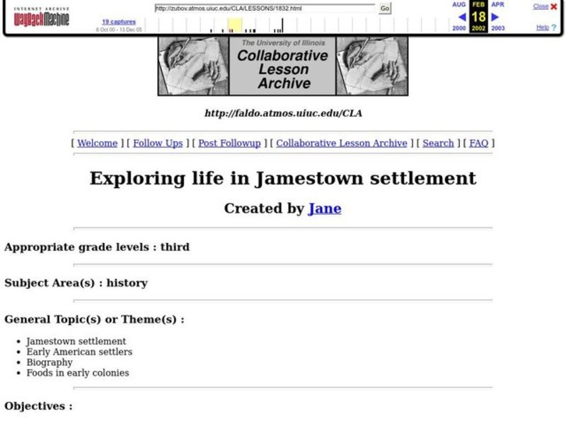 Exploring Life in Jamestown Settlement Lesson Plan Exploring Life in Jamestown Settlement Lesson Plan