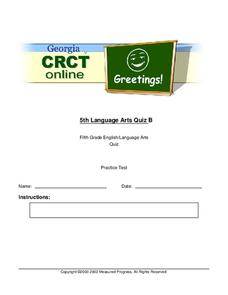 Fifth Grade English/Language Arts Quiz Worksheet Fifth Grade English/Language Arts Quiz Worksheet