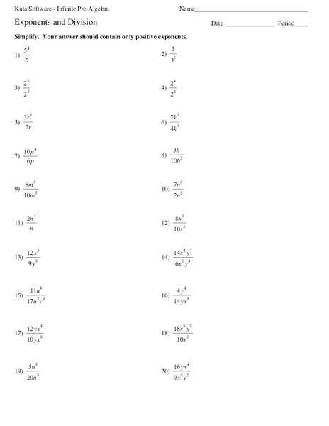 Exponents and Division Worksheet Exponents and Division Worksheet