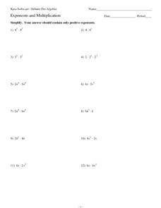 Exponents and Multiplication Worksheet for 10th - 11th Grade | Lesson Planet Exponents and Multiplication Worksheet for 10th - 11th Grade | Lesson Planet