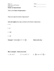 Expressions and Formulas Worksheet Expressions and Formulas Worksheet
