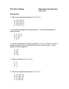 Expressions and Operations Worksheet Expressions and Operations Worksheet