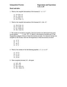 Expressions and Operations Worksheet Expressions and Operations Worksheet