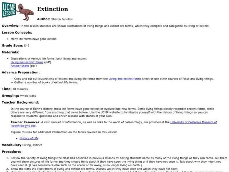 Extinction Lesson Plan Extinction Lesson Plan