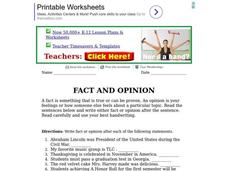 Fact and Opinion Worksheet Fact and Opinion Worksheet