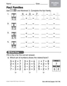 Fact Families Worksheet Fact Families Worksheet